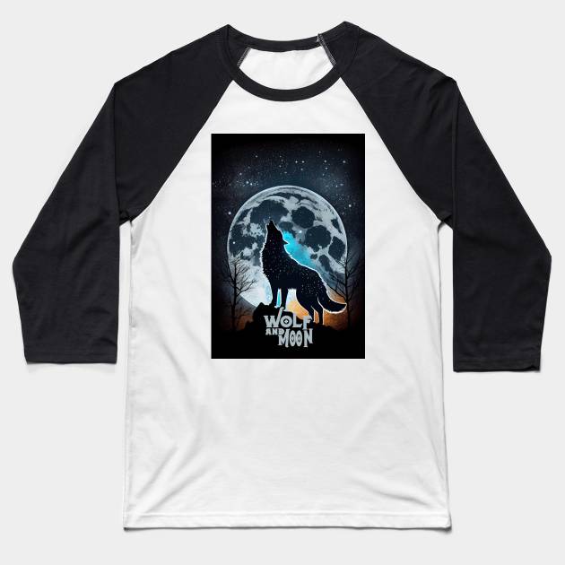 Wolf and Moon V1 Baseball T-Shirt by ABART BY ALEXST 